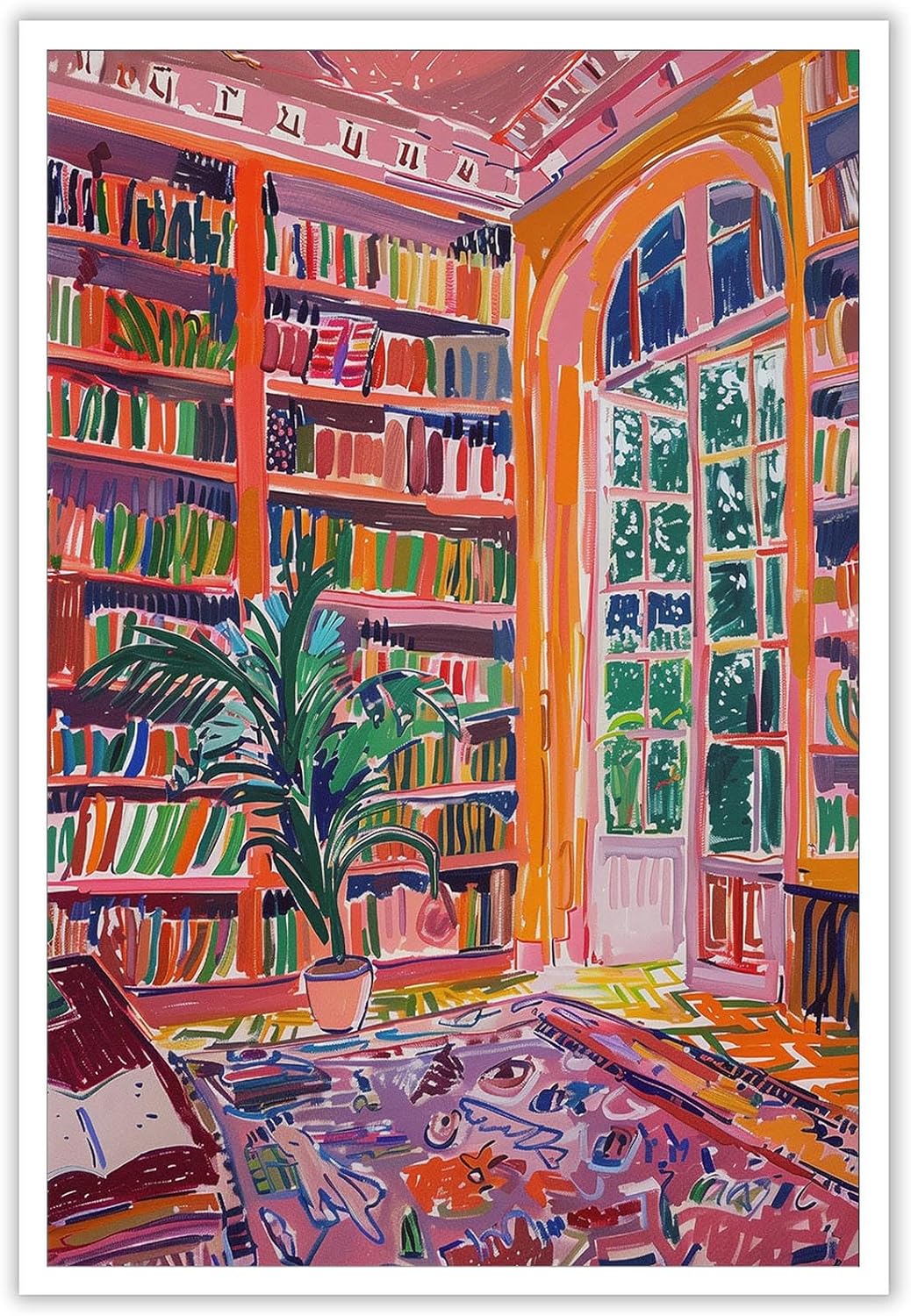 Vintage Pink Library Poster Retro Reading Book Canvas Wall Art Bookish Literary Artwork Famous Art Prints Painting For Home Bedroom Dorm Wall Decor 12x16in Unframed