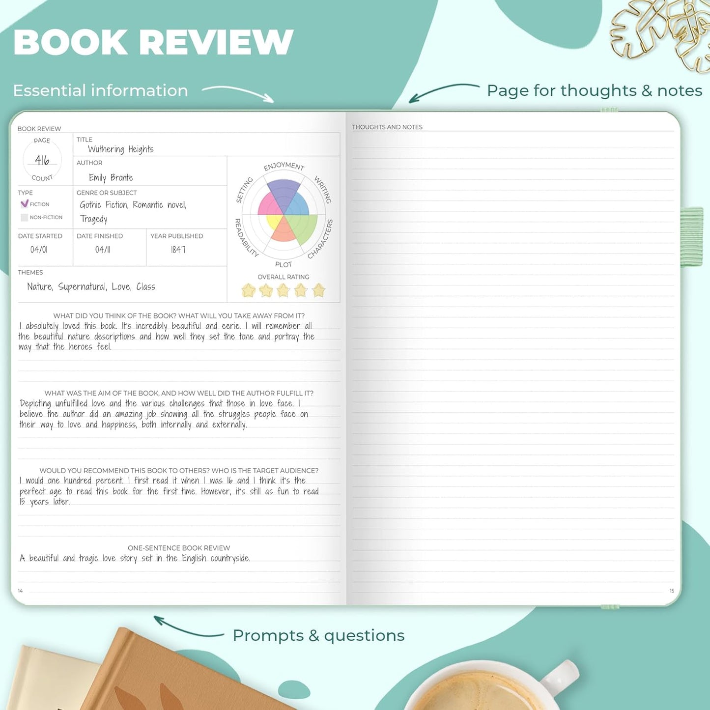 Clever Fox Reading Journal Large – Guided Book Review Log & Tracker – Gifts & Accessories for Reading Lover – Book Tracking Journal for Kids & Adults, 8.5x11.2” (Mint Cream)