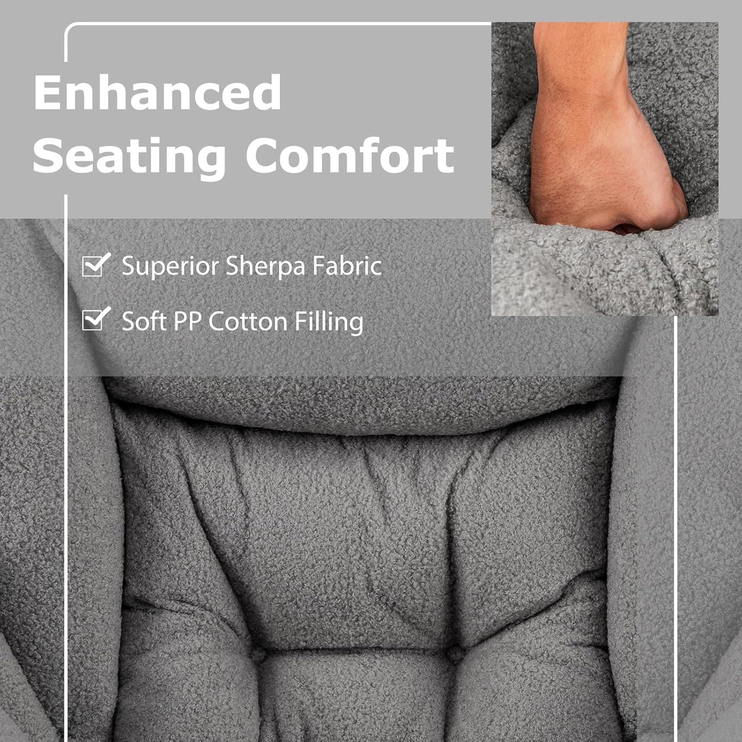HOMGX Lazy Chair with Ottoman, Modern Accent Chair w/Folding Footstool & Side Storage Pocket, Upholstered Comfy Reading Chair for Bedroom, Living Room, Office (Grey)