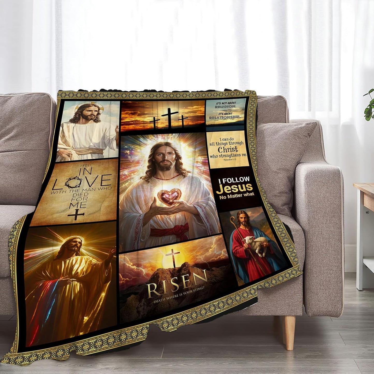 Jesus Throw Blanket Cozy Plush Christian Religious Gifts Blankets Flannel Fleece Lightweight Fuzzy Blanket for Girls Women Men Boys 50"X40"