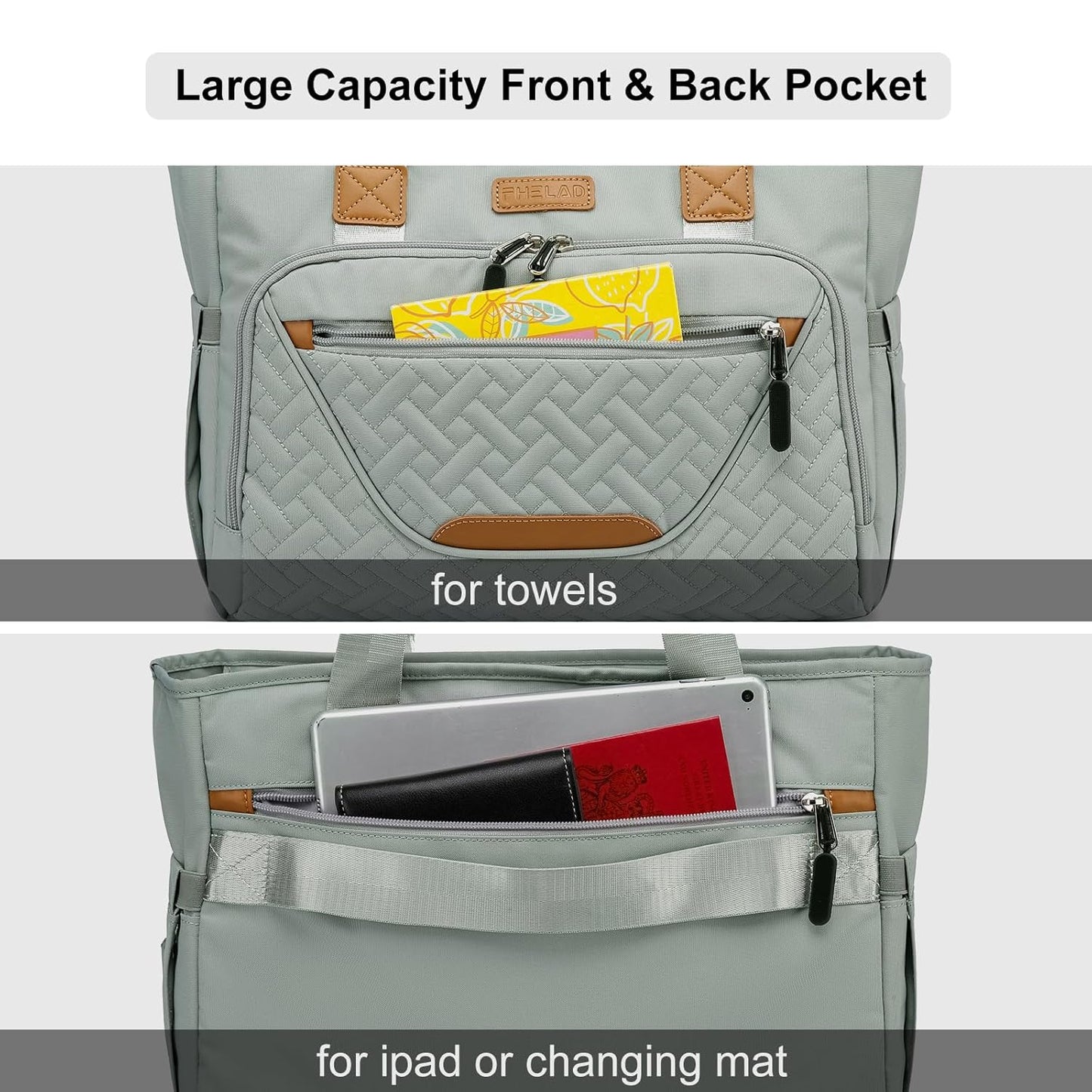 Diaper Bag Tote, Large Tote Diaper Bag with 16" Laptop Compartment, Baby Bag with Insulated Pocket for Mam and Dad, Ideal for Travel, Work (Morandi Grey) | Waterproof