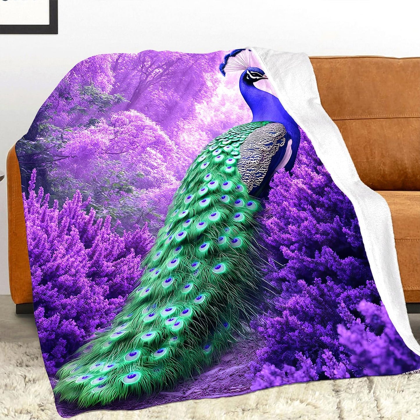 Peacock Gifts for Women, Super Soft Graceful Peacock Decor Purple Lavender Throw Blanket Gifts for Women Girls, Peacocks Stuffed Animal for Kids, Warm Cozy Fuzzy Plush Fleece Flannel Blankets 60"x50"