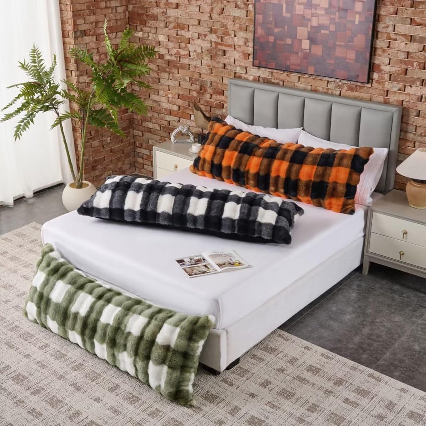 Luxury Shaggy Faux Fur Body Pillow,Fluffy Bed Pillow with Zipper Closure,Soft Decorative Plush Full Long Pillows,Fuzzy Hug Pillow for Living Room Side Sleeper & Pregnancy 20"x54" Grey Chocolate