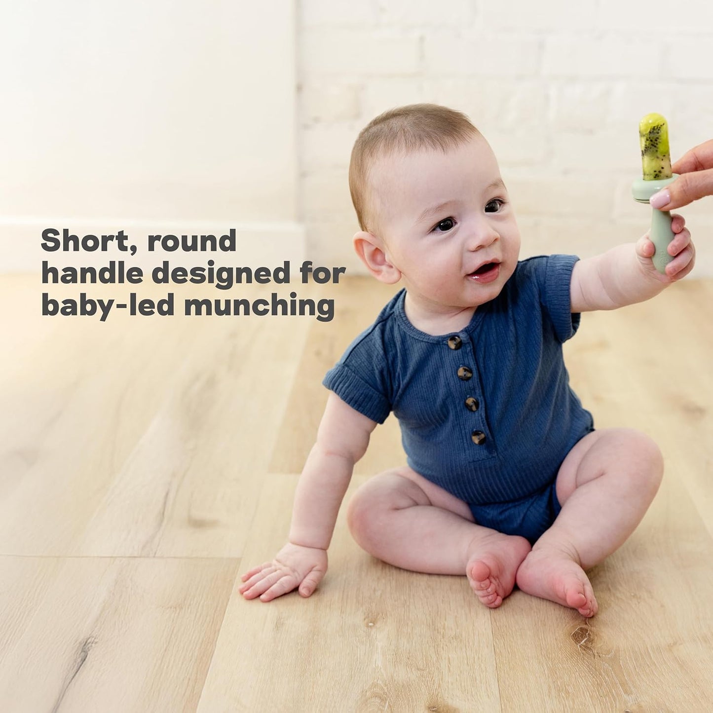 ezpz Baby-Led Gumline Feeder (Sage) - Silicone Fruit Feeder for Infants 4 Months + - Baby Feeding Essentials - BLW Tools - Works Best with Compatible Ice Tray (Sold Separately)