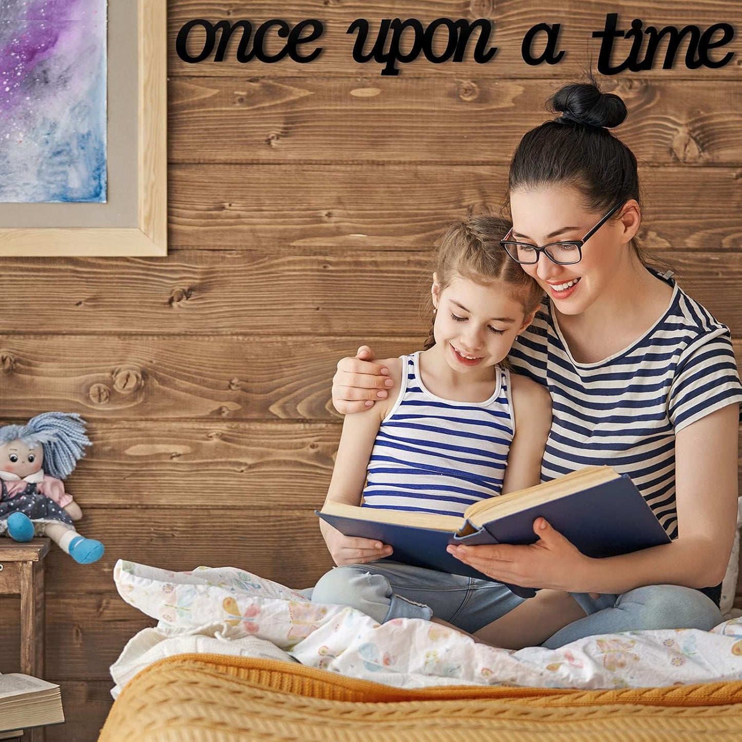 Jetec Once Upon a Time Sign Nursery Decor Wall Decal Wood Words Wall Decor for Family Bookshelf, Reading Corner, Daycare, Classroom Baby Shower Christmas Birthday Gift for Kid's Toddler's Room Decor