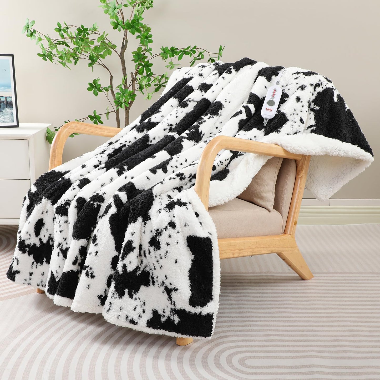 Cow Print Electric Blanket - Full Size Cozy Soft Knitted Sherpa Heated Blanket with 4 Heat Levels & 10 Hours Auto-Off, Overheating Protection, Warm Gifts, 72"x84"