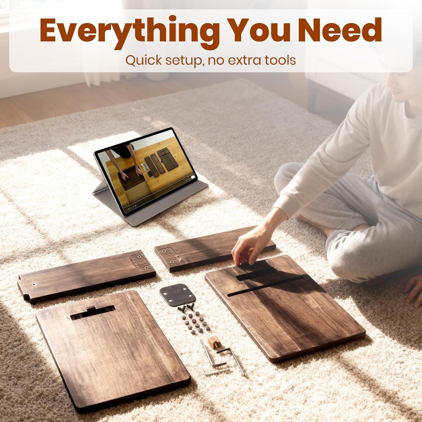 C Table, Premium Solid Acacia Wood, Adjustble Hight and Tablet Holder, Side Tabel for Sofa and Bad