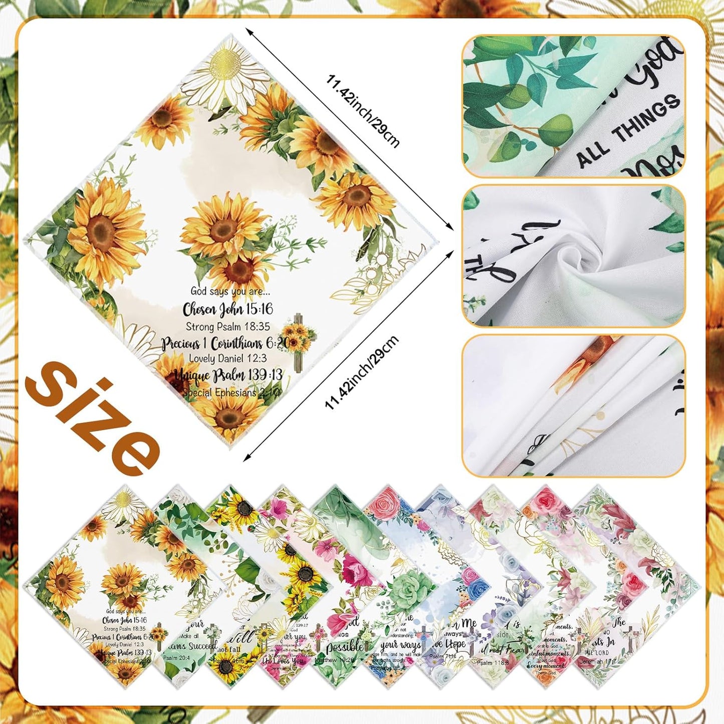 Christian Bible Verse Handkerchiefs Floral Scripture Prayer Handkerchiefs Religious Birthday Gift for Women Mom