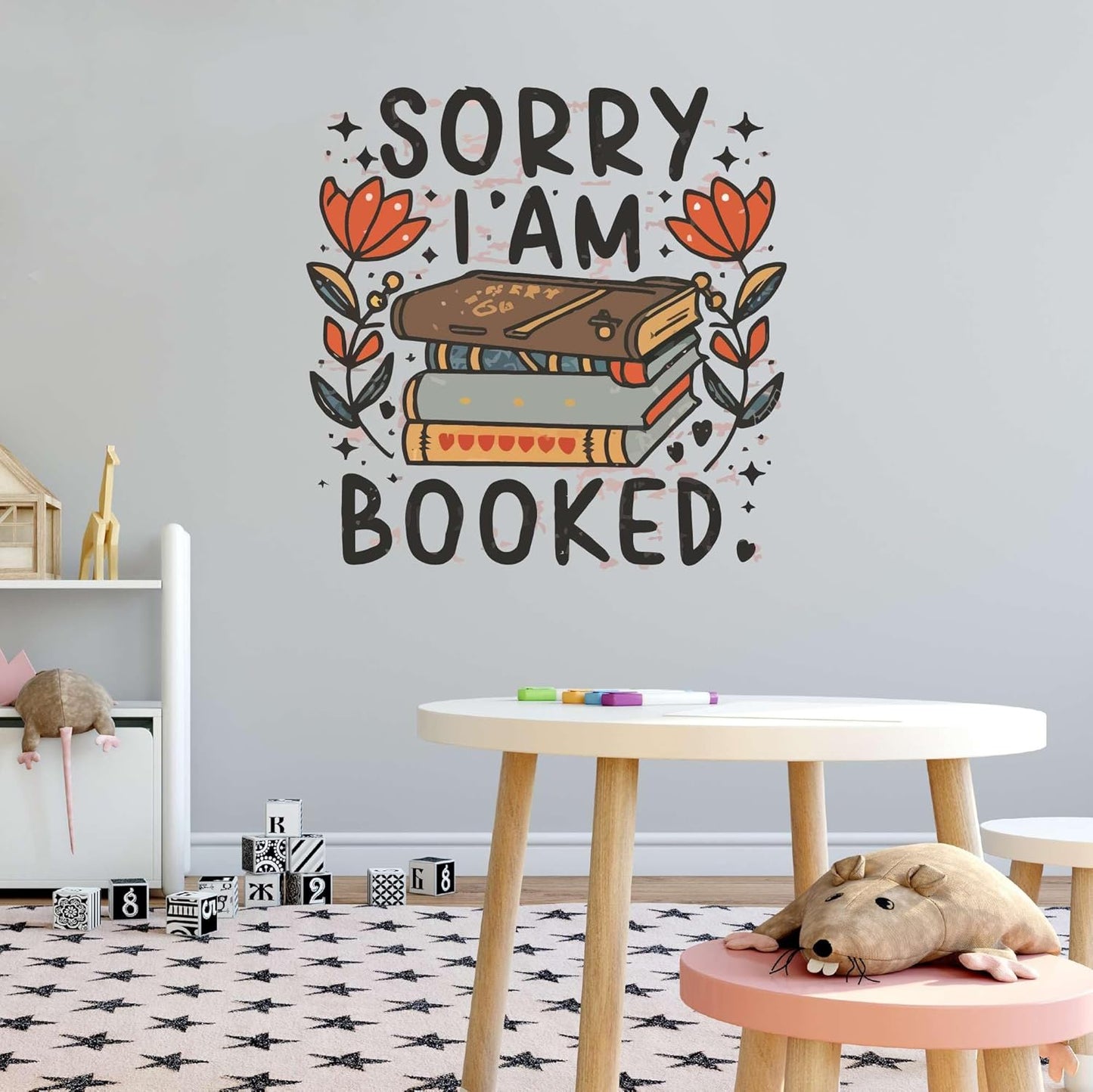 Sorry I Am Booked Bookish Librarian Book Lover Reading Quote Wall Art Sticker Designs Vinyl Stickers for Home House Walls Rooms Windows Bedroom Decoration Size (12x12 inch)