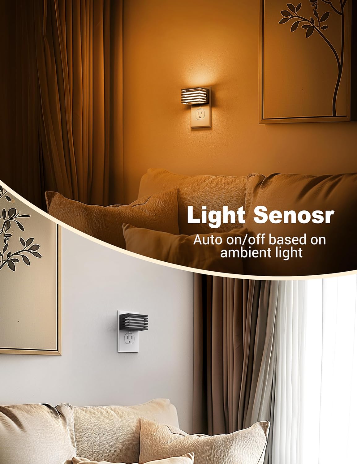 JandCase Amber Night Light, [2 Pack] Night Lights Plug into Wall with Dusk to Dawn Sensor, Dimmable Plug in Night Light, Adjustable Brightness, Amber Nightlight for Bedroom Bathroom Hallway