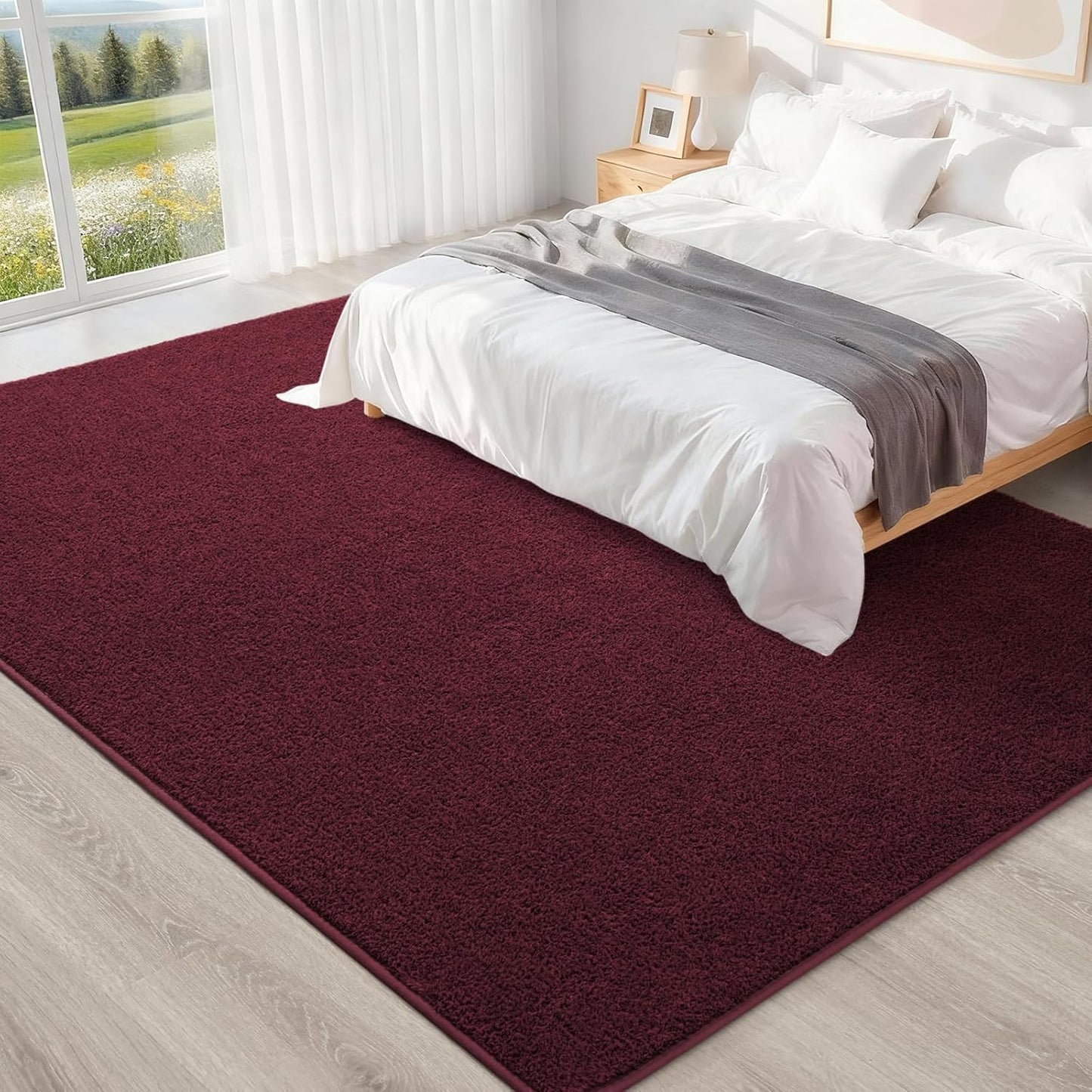 4x6 Feet Area Rugs for Living Room Bedroom,Red Thickened Memory Foam Rug,Low Pile Minimalist Non Slip Rugs,Modern Washable Fluffy Carpet for Kids Boys Girls Dorm Nursery Room Decor