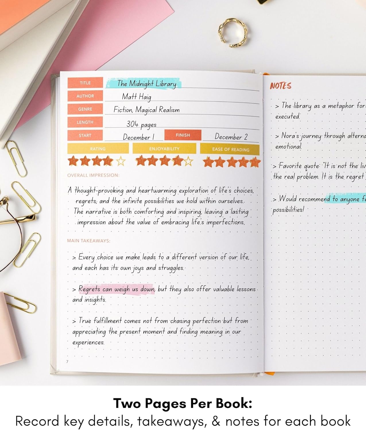 Lamare Book Journal for Book Lovers – Hardcover Reading Tracker Journal with Ribbon Bookmark, Track, Organize and Review Your Favorite Books