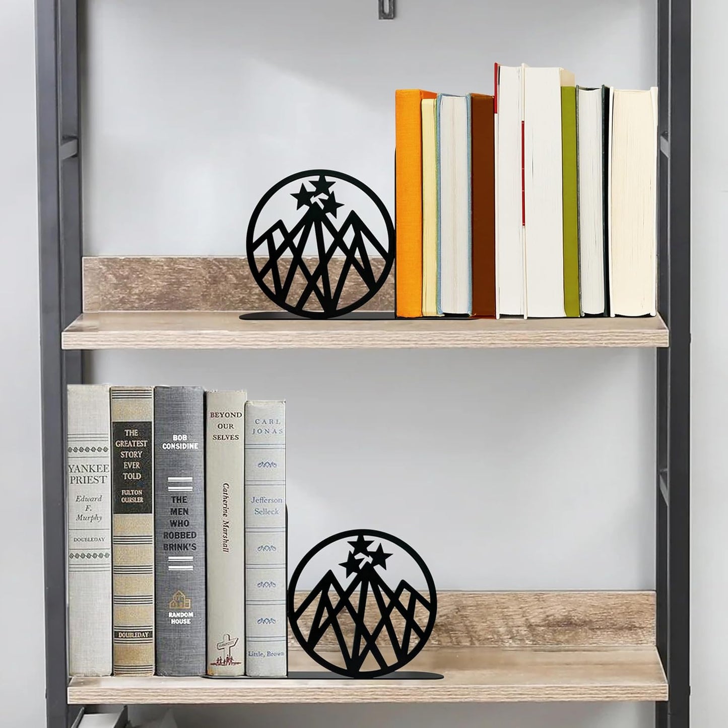 Celestial Mountain Bookends - Heavy Duty Metal Shelf Decor for Fantasy Book Lovers, Starlight Night Inspired Study Rooms, Office Decor & Bookish Gifts