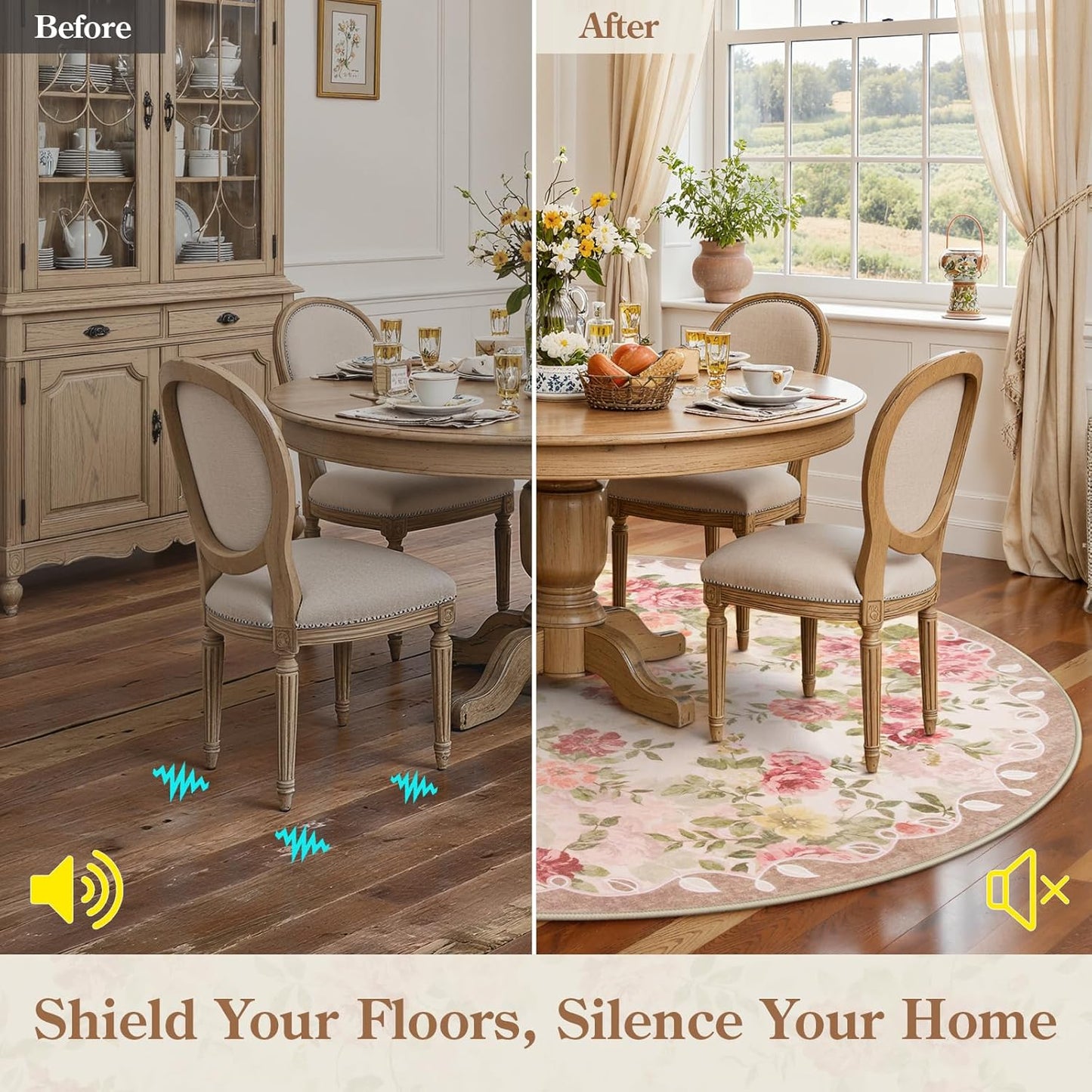 Lahome Floral Boho Round Rugs 6ft,Washable Round Rug for Dining Room Table,Circle Rugs for Living Room Large Round Carpet for Bedroom,Playroom,Nursery,Reading Corner Nina
