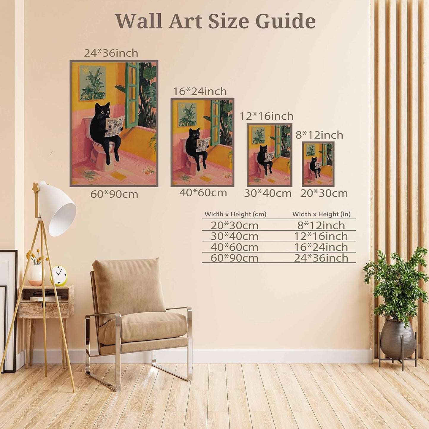 Vintage Funny Black Cat Reading Newspaper Posters Cute Animal Sitting On Toilet Canvas Wall Art Pink Yellow Bathroom Botanical Prints Painting For Home Bedroom Dorm Wall Decor 8x12in Unframed