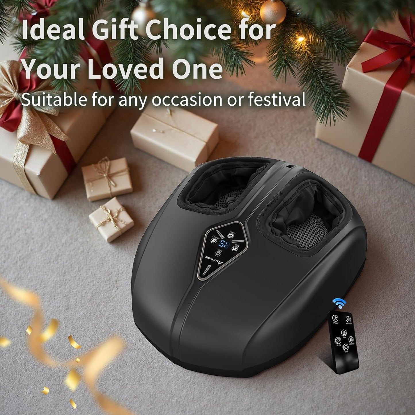 Shiatsu Foot Massager with Heat,Vibration,Air Compression and Deep Kneading for Plantar Fasciitis, Neuropathy,Improve Foot Wellness,Gifts for Women & Men（Black）