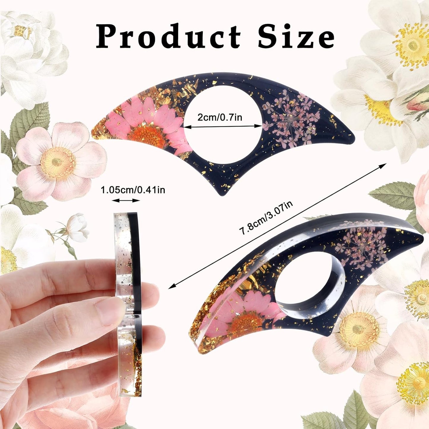 cobee Dried Flower Book Holder, 2 Pcs Handmade Thumb Book Page Holder Resin Reading Accessories Ring Book Opener Floral Bookmark for Teachers Book Lovers(White,Black,Pink)