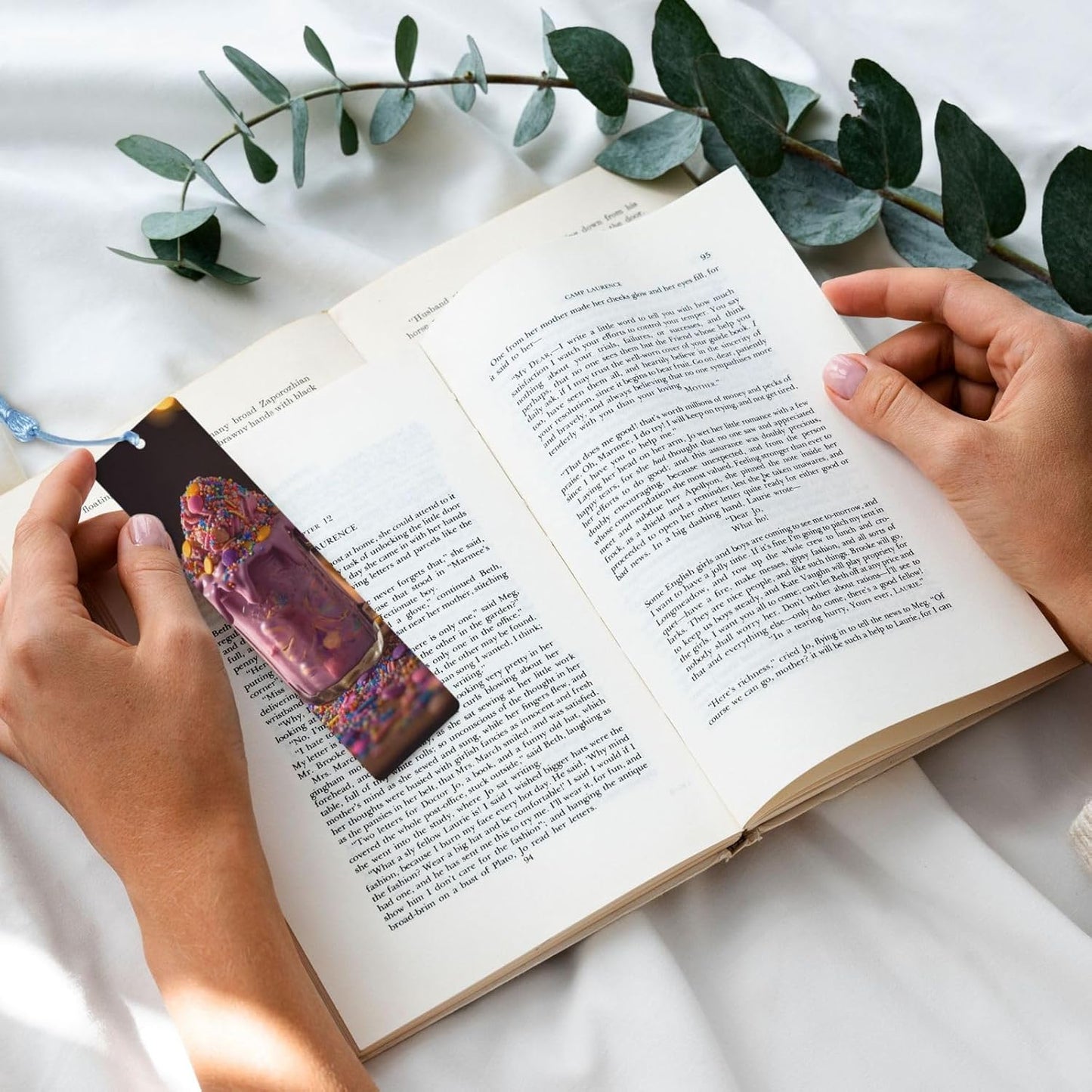 Spilled Milkshake Bookmarks Gifts for Women Men, Wooden Bookmarks for Book Lovers, Vintage Book Marks Ornaments with Tassel, Unique Personalized Reading Page Markers Sky Blue