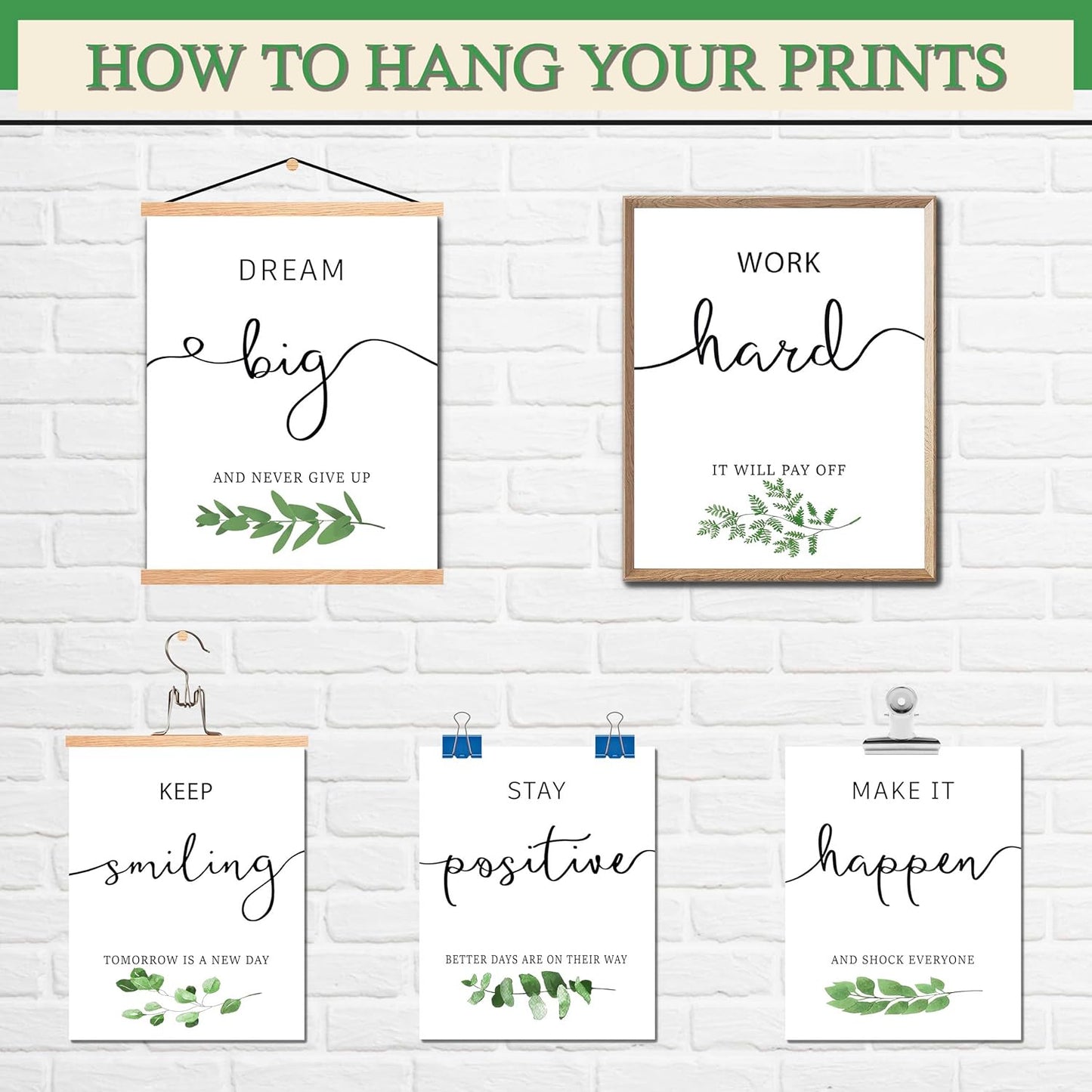 LANCHI95 6 Pcs Inspirational Wall Art Office Decor, Positive Affirmations Wall Art Motivational Prints for Office,Bedroom,Living Room,Classroom 8x10in (Slogan- UNFRAMED)