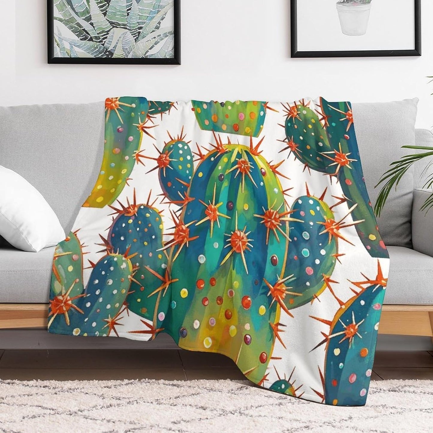 Cute Cactus Seamless Illustration Blanket Super Soft Lightweight Throw Blanket Cute Cozy Warm Bed Blanket Decorative Fuzzy Blanket All-Season Home Decor Gift for Sofa Couch Living Room 50"*60"（130*150