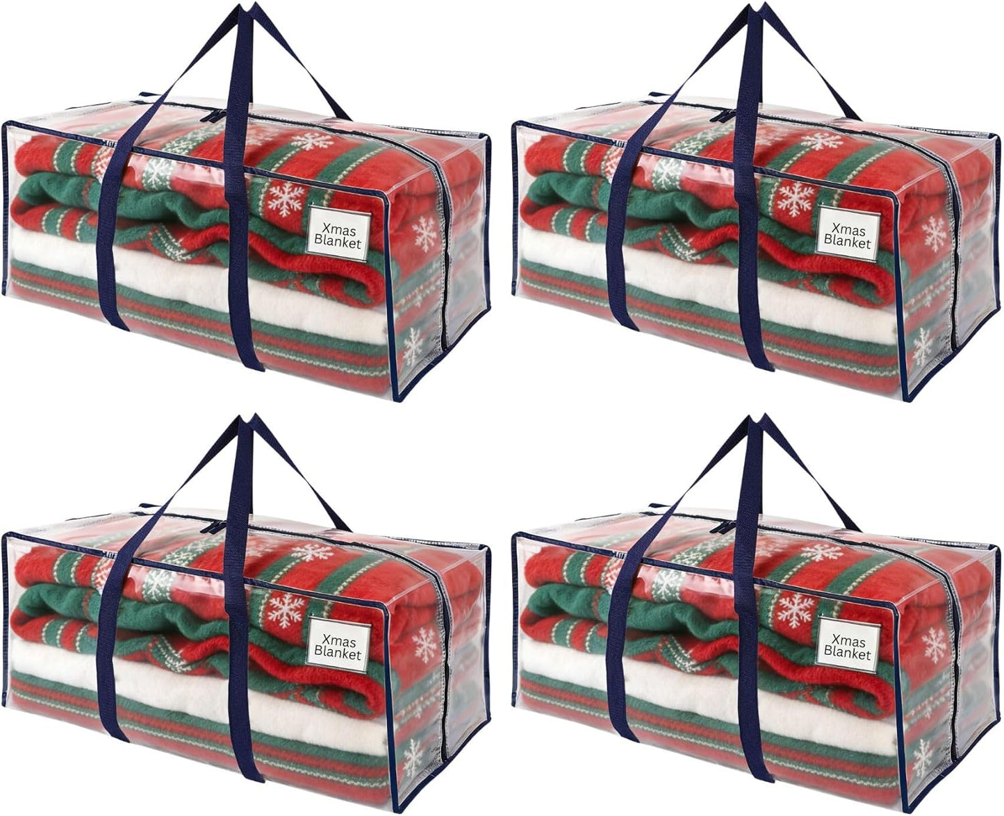 VENO 4 Pack Moving Bags, Christmas Storage Containers, Storage Bins with Lids, Reinforced Wraparound Handles, Packing Bags for Clothes, Bedding, Comforters (Clear, 4 Pack)