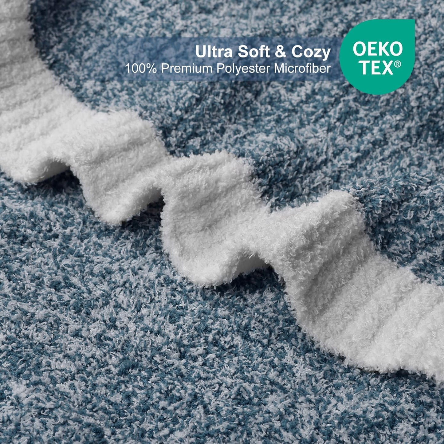 MH MYLUNE HOME Ultra Soft Ribbed Throw Blanket for Couch 60x80 Inches Luxurious Super Cozy Fluffy Microfiber Blanket Plush Warm Reversible Throw Blankets for Sofa Bed - Blue 60 x 80 Inches
