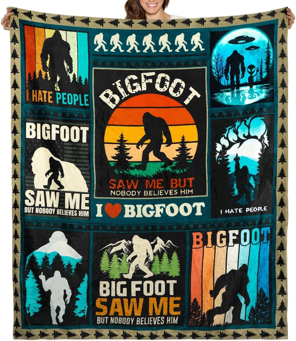 Bigfoot Gifts for Men Women Sasquatch Sherpa Blankets Soft Flannel Reading Blanket Cozy Warm Bedding Fuzzy Big Foot Throw Blanket for Couch Bed Sofa Decor Funny Dad Birthday, 60"X50"
