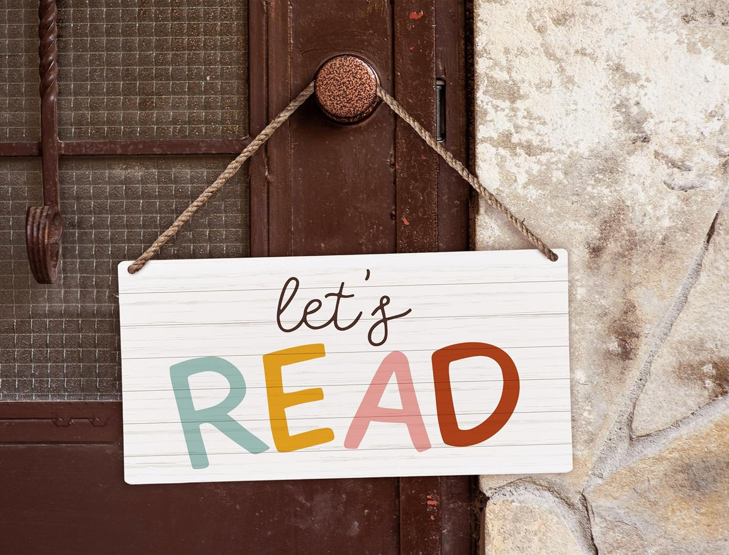 huester Reading Corner, Reading Corner Decor for Classroom, Boho Classroom Home Library Let’s Read Sign Wall Hanging Decor, 12x6 inches