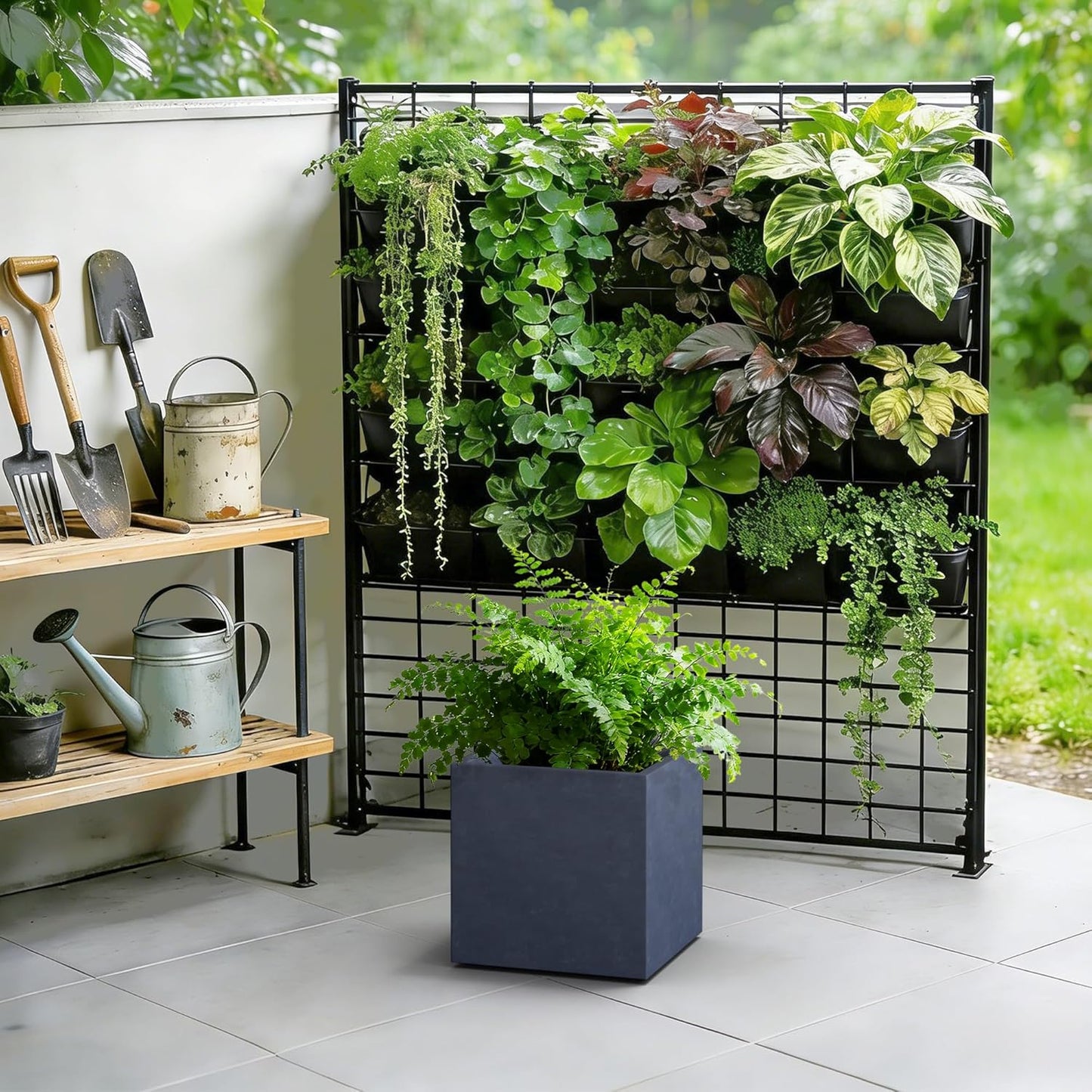Kante 12 Inch Square Concrete Planter for Outdoor Indoor Home Patio Garden, Large Plant Pot with Drainage Hole and Rubber Plug, Charcoal