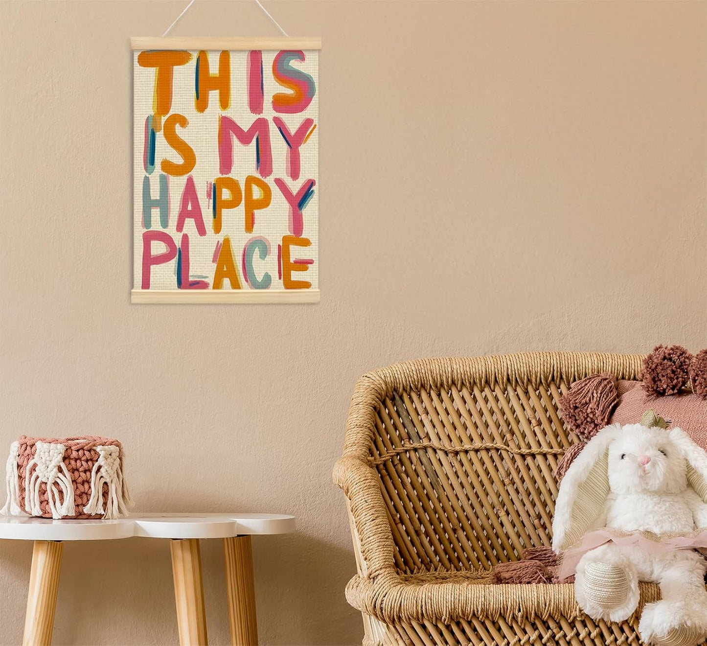 KDHTY Aesthetic Dorm Decor Wall Art Our Happy Place Sign for Nursery Toddler Girls Room Decor,Pink and Orange Wall Art Decor Cute Room Aesthetic Boho Dorm Decor for College Teen Girl,12x16inch