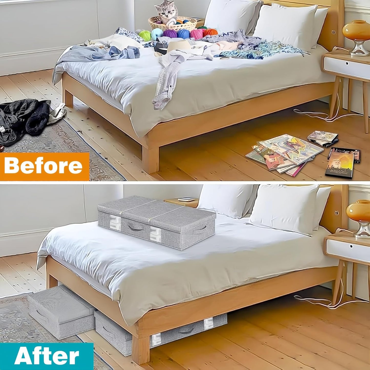 Under the Bed Storage Containers Bin with Lids, 2 pack Large Underbed Storage Organizer Box 6 Inch High with Clear Window and Zipper, Foldable Under Bed Must Haves for Clothes, Blankets, Shoes-Grey…