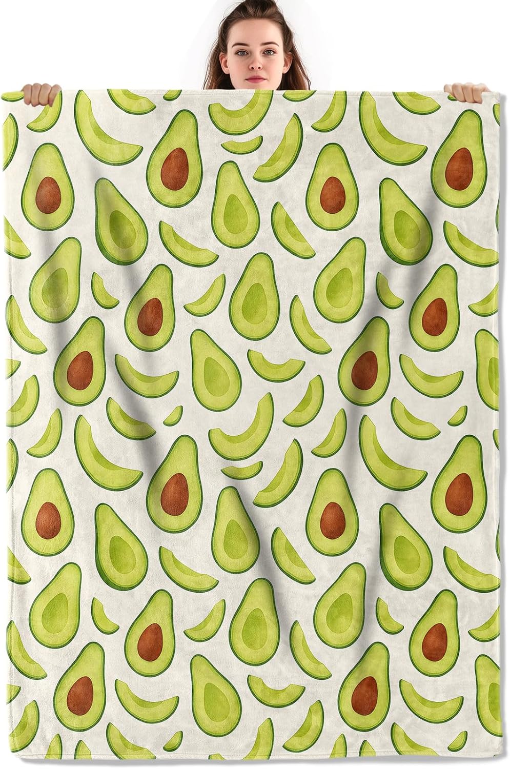 Fun Green Avocado Throw Blanket, Lightweight Warm Fresh Fruit Flannel Blanket, Home Decor and Gifts, Soft Cozy Blankets for Women Men Kids, 50"x60" for Bed Couch Travel Office
