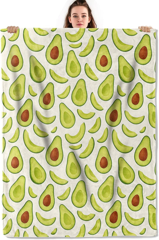 Fun Green Avocado Throw Blanket, Lightweight Warm Fresh Fruit Flannel Blanket, Home Decor and Gifts, Soft Cozy Blankets for Women Men Kids, 50"x60" for Bed Couch Travel Office
