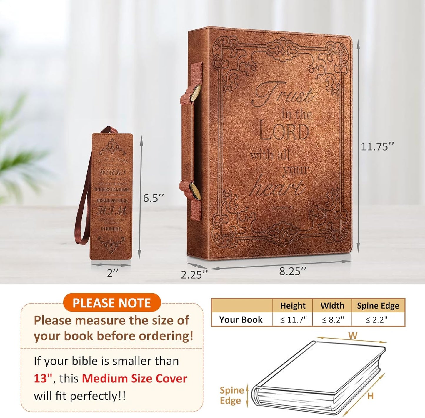 FINPAC Large Classic Bible Cover Vegan Leather Carrying Book Case Church Bag Bible Protective with Handle, Gift for Men, Women, Father, Mother, Friends, Bronze