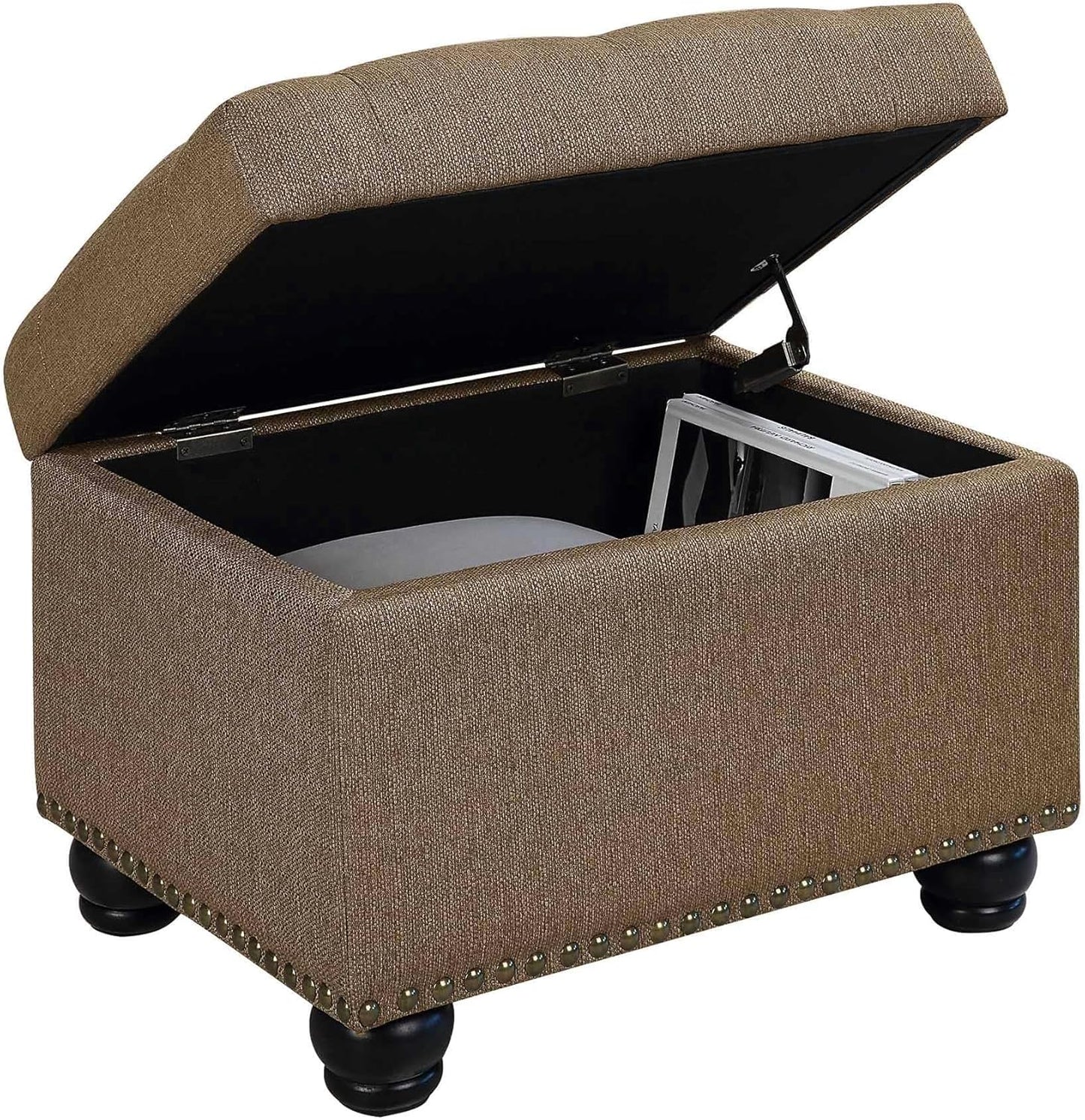 Convenience Concepts Designs4Comfort 5th Avenue Upholstered Storage Ottoman 24" - Contemporary Foot Stool and Seat with Hinged Lid for Living Room, Dining Room, Office, Den, Sandstone Fabric
