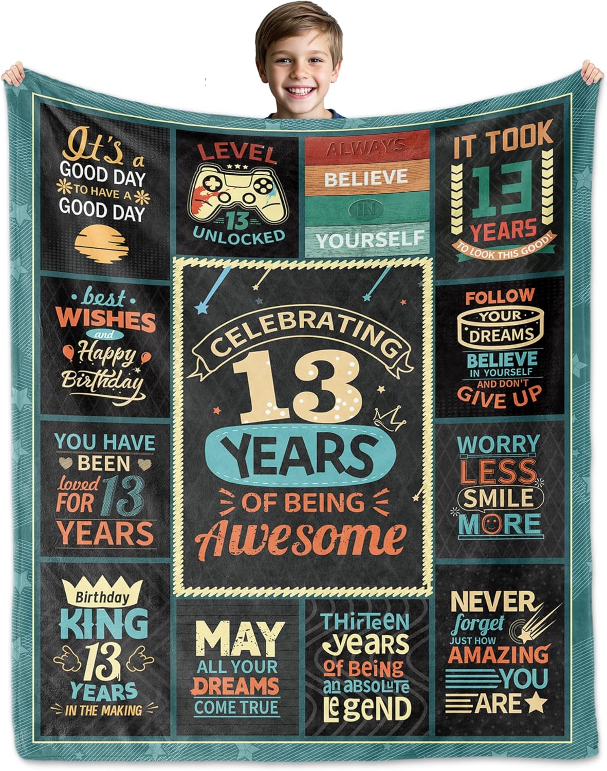 13 Year Old boy Birthday Gifts, Coolest Gifts for 13 Year Old boy, 13th Birthday Gift for Boys Blanket 60"X50", 13th Bday Gift Ideas Decorations, Present for Teenage Boys who is Thirteen