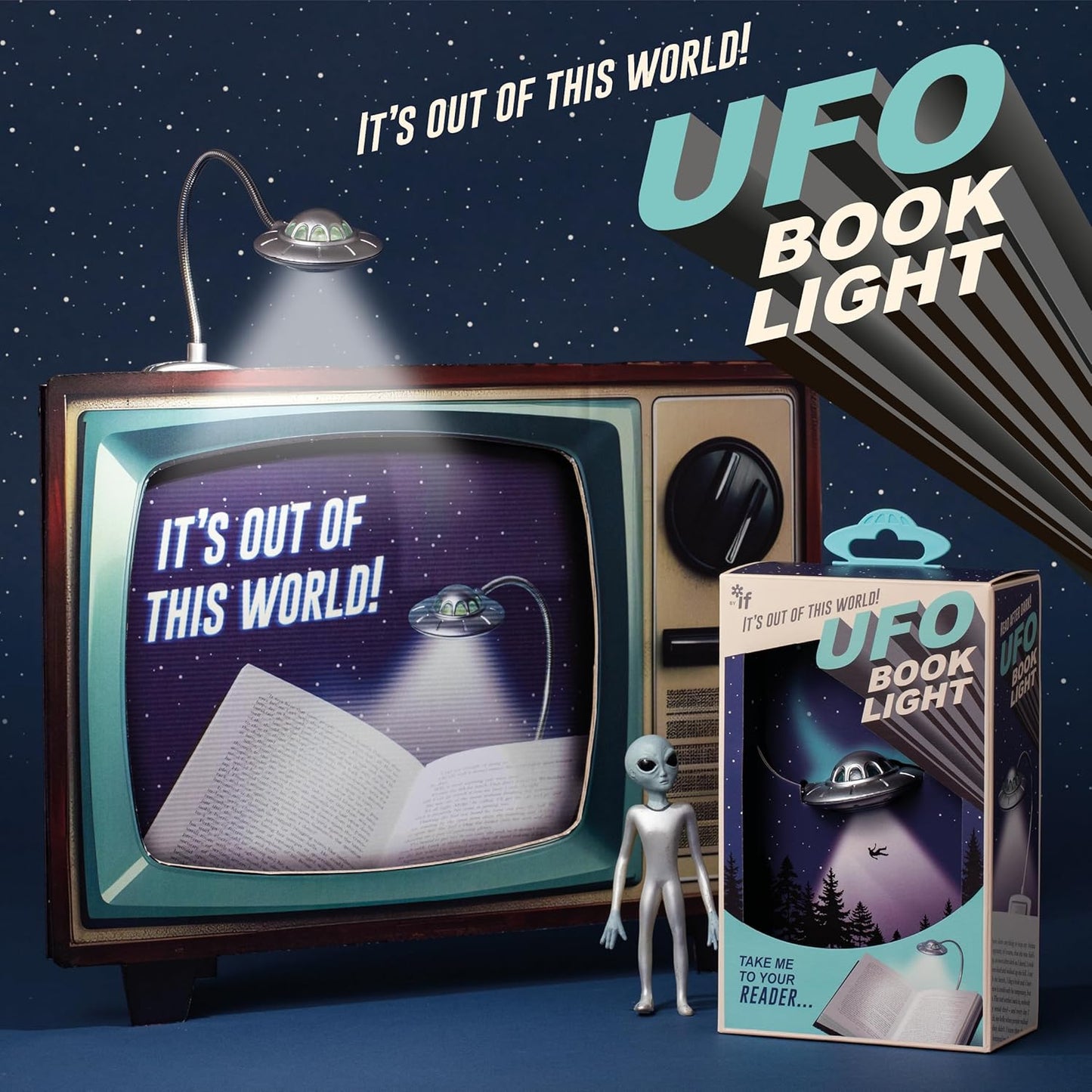 IF The UFO Book Light - Retro Style, Spaceship Reading Light with Adjustable LED Brightness