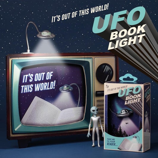 IF The UFO Book Light - Retro Style, Spaceship Reading Light with Adjustable LED Brightness