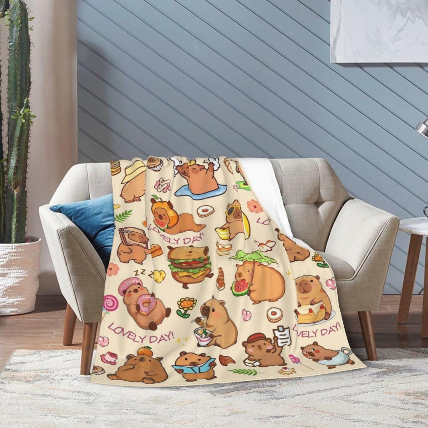Blanket Gifts for Kids Girls Boys Adults Animals Lovers, Flanne Throw Blanket, Soft Cozy, Warmth, Fluffy Fuzzy Blankets for Couch, Bed, Travel, Living Room, Home, Decor (Capybara 2, 80"x60")
