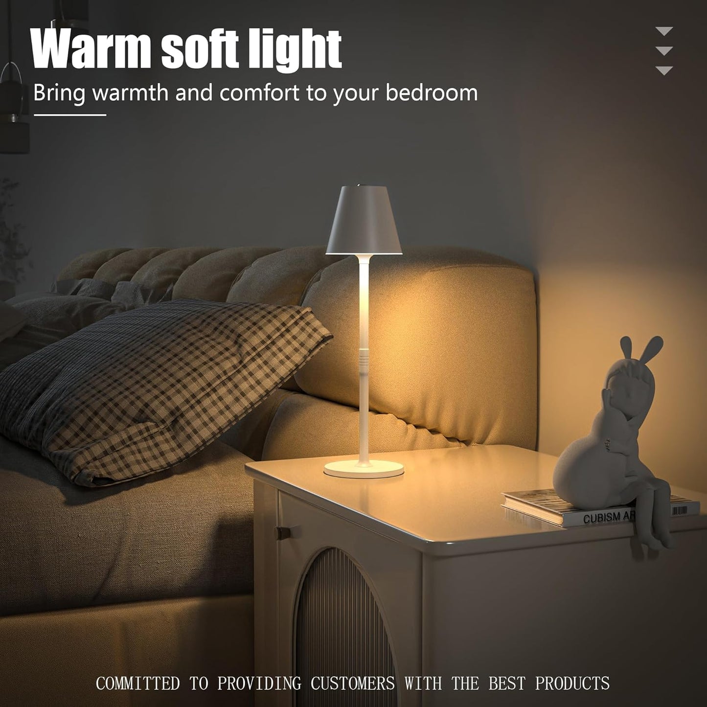 Modern LED Cordless Table Lamp, 4000mAh Rechargeable Battery, 3 Level Brightness Night Light, Metal Shell, Minimalist Design, for Couples Dinner/Coffee Table/Restaurant/Bedroom, White