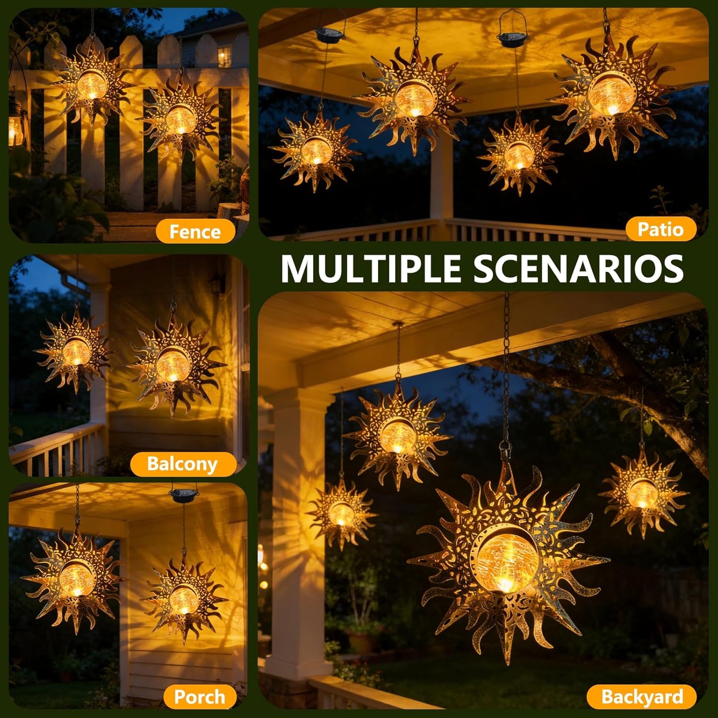 Solar Lights Outdoor Garden Decor Hanging Lanterns Decoration Metal Sunflower Gifts Waterproof for Yard Clearance Front Porch Lawn Driveway Patio Backyard Pathway Gardening Gift