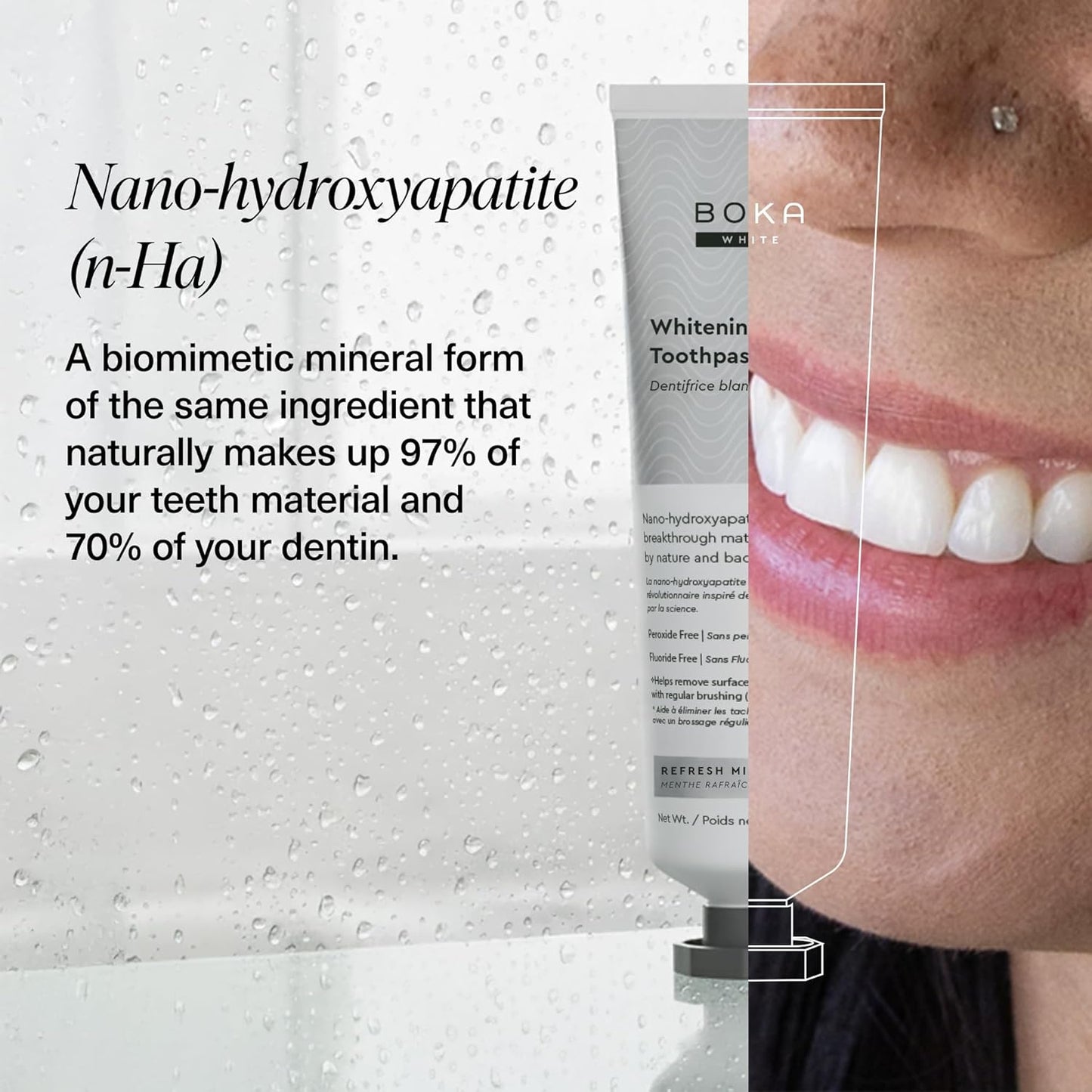 Boka Fluoride Free Toothpaste, Nano Hydroxyapatite Toothpaste, Appropriate for Sensitive Teeth, for Adult, Kids Oral Care - Whitening* Refresh Mint, 4 Fl Oz 1Pk US Manufactured