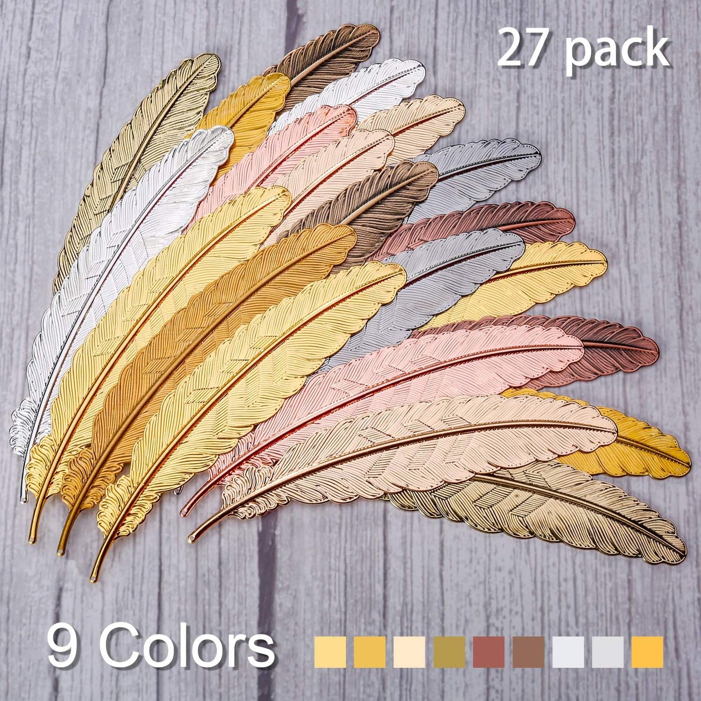 Tatuo 27 Pcs Metal Feather Bookmark Vintage Feather Shape Bookmark Colorful Feathers Metal Book Marker for Readers Book Lovers(Classic Styles)