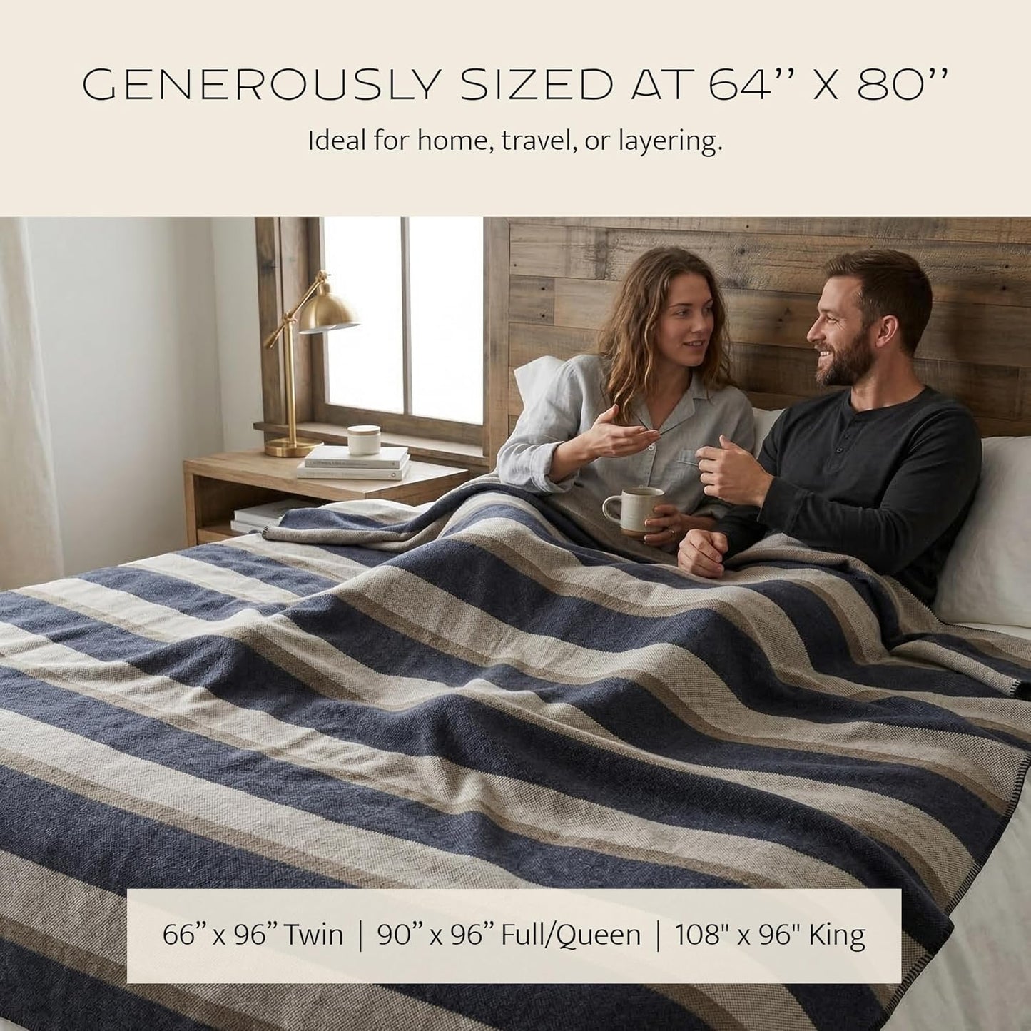 Pendleton Eco-Wise Easy Care 100% Wool Blanket, Responsibly Sourced, Heirloom Quality, Washable All Season Blanket, Twin 66" x 96", Ivory