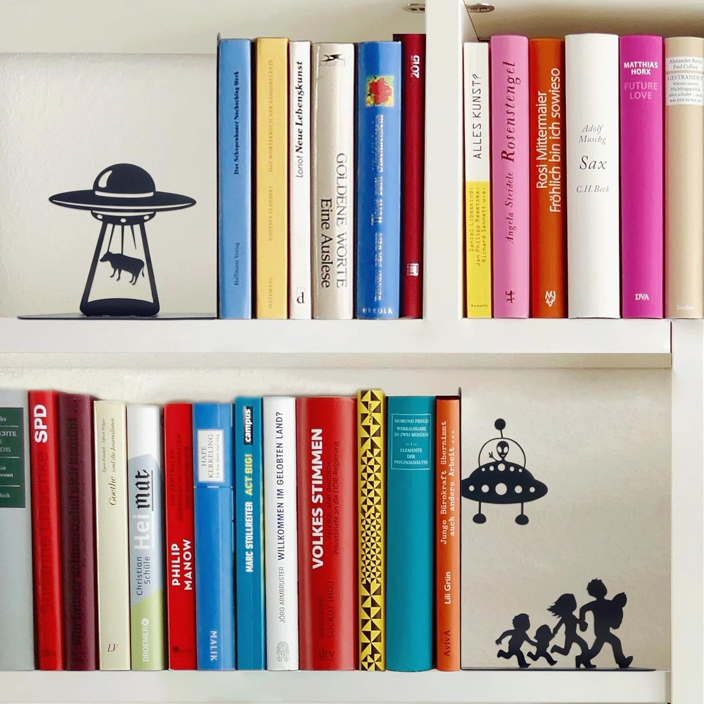 Alien Decor UFO Decor - Unique Bookends for Kids and Adults - Decorative Bookends for Shelves - Black Modern Bookends for Avid Readers - Fun Stylish Alien Gifts