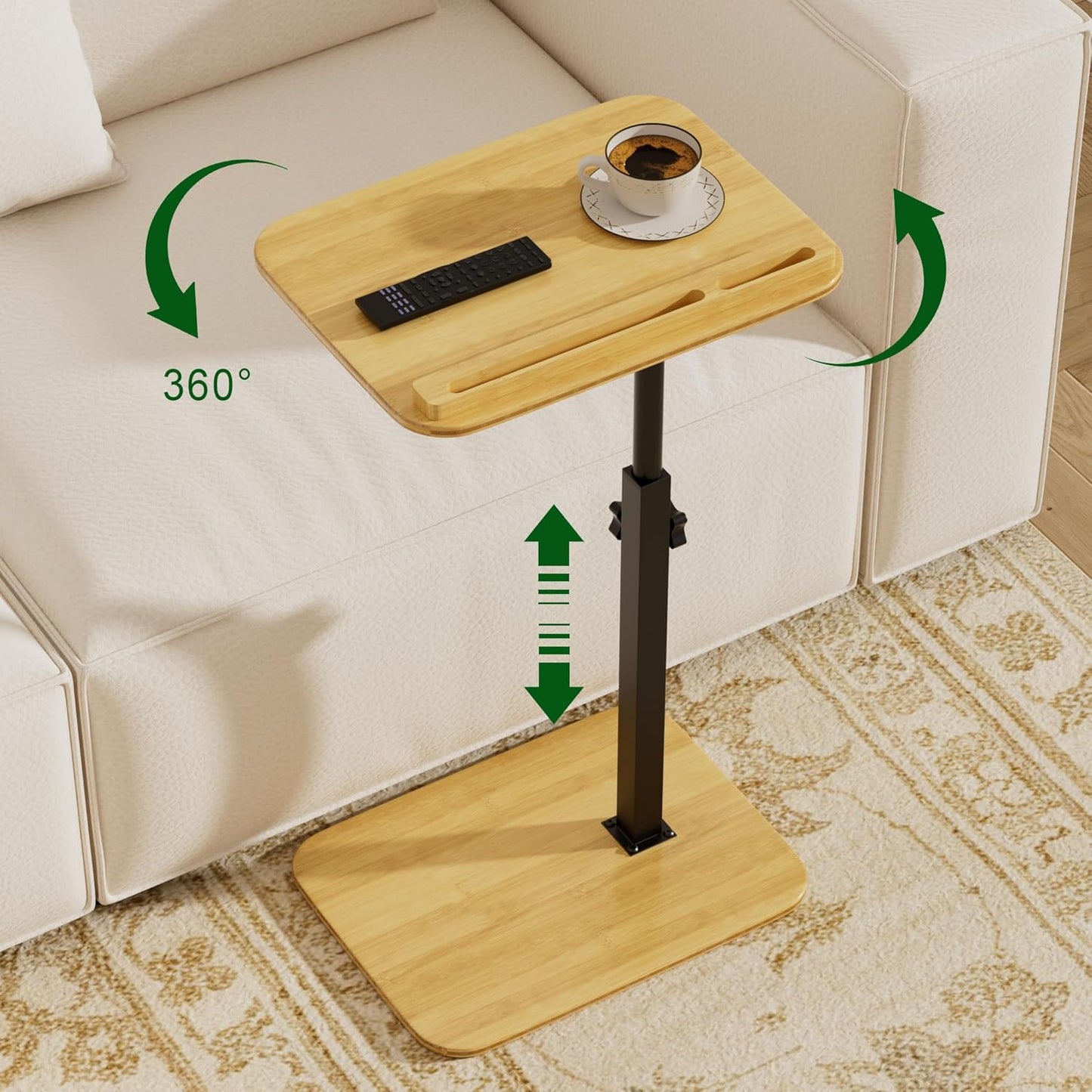 TV Tray Side Table for Couch - Set of 2 Adjustable Height Rotating C Table End Table Laptop Desk for Sofa, Perfect for Eating Working Reading, Fits Small Spaces