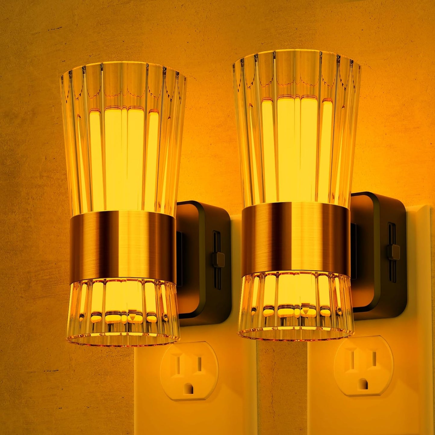 Briignite Night Light, Night Lights Plug into Wall, LED Amber NightLight with Dusk to Dawn Auto Light Sensor, 0-100LM Adjustable Brightness, Wall Sconce Style Design for Bedroom Hallway, 2 Pack