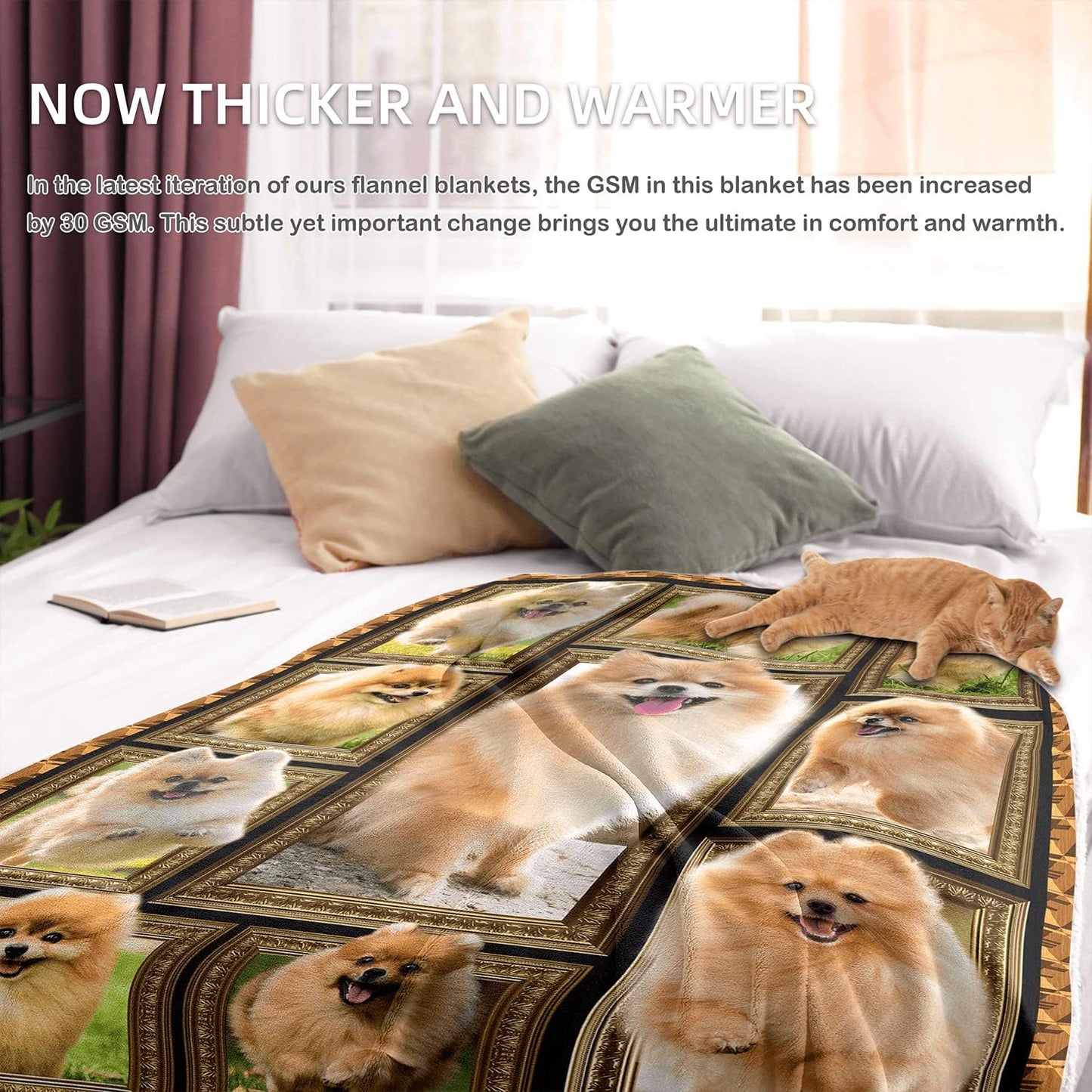 Pomeranian Dog Blanket for Kids, Cute Soft Cozy Warm Flannel Throw Blanket for Girls Boys, Toddler Baby Blankets and Throws for Couch Bed Daycare Preschool Naptime, 40" x 50"