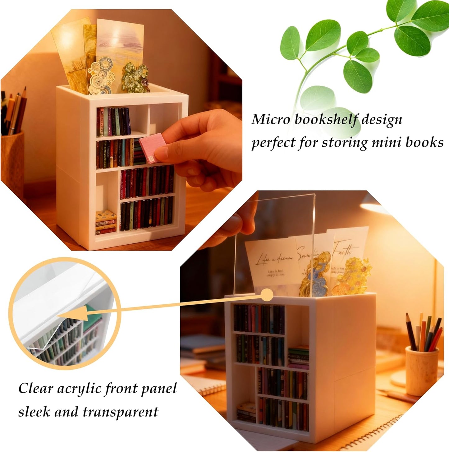 Bookmark Holder Mini Bookshelf for Book Lovers, Decorative Bookmark Display with 100 Mini Books, Small Anxiety Bookshelf, Bookish Gifts and Bookish Items for Reading Nooks (White)