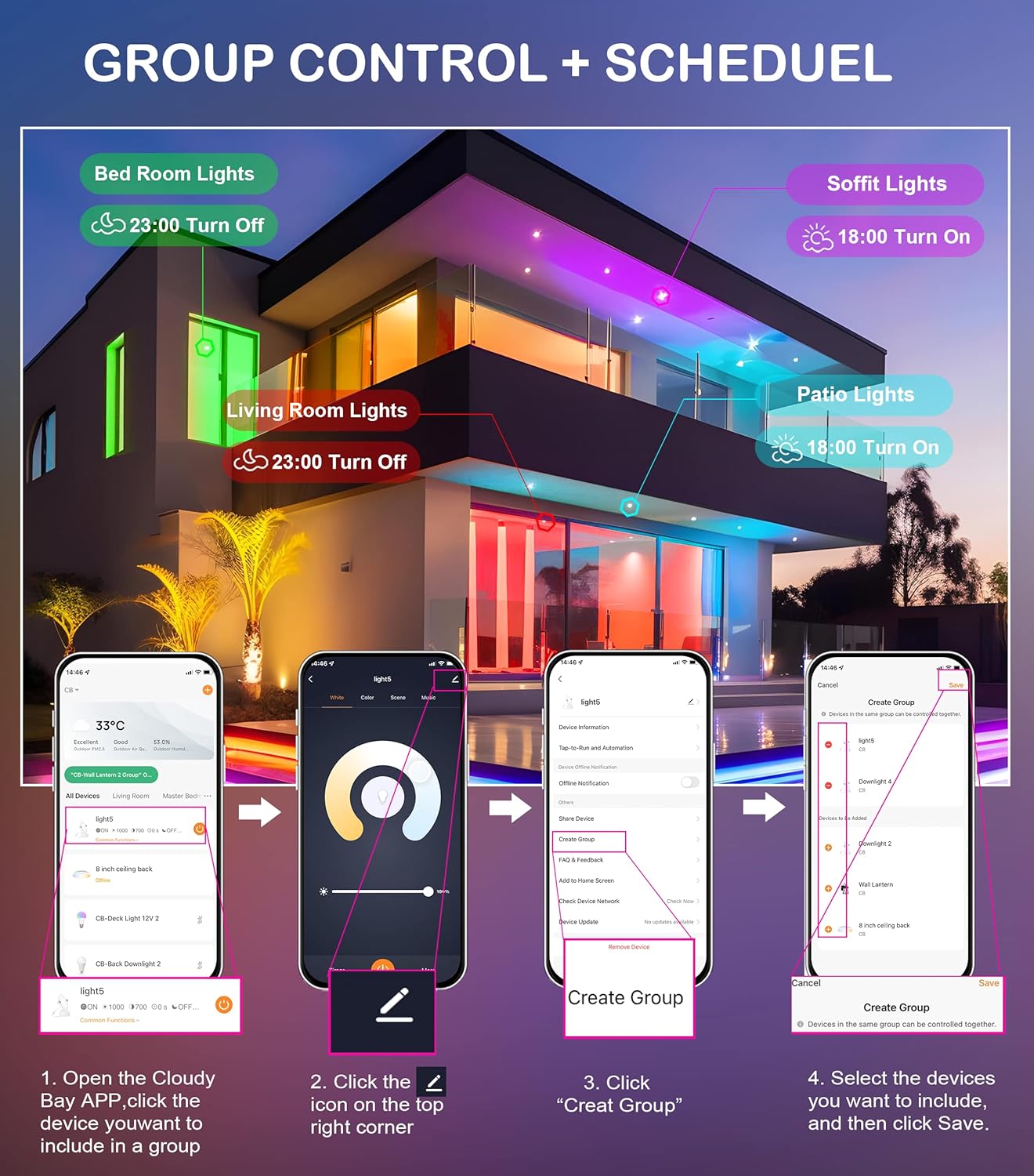CLOUDY BAY [12 Pack] 6inch Smart WiFi LED Recessed Lighting,RGBCW Color Changing, Compatible with Alexa and Google Home Assistant, No Hub Required,15W 950LM, 2700K-6500K,CRI90+ Wet Location